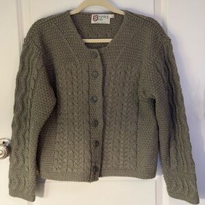 Vintage Country Club Knit Cardigan Sweater Green Irish Wool